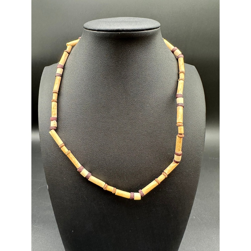 Handmade‎ Earthy Native American Style Tube Beaded Necklace 17" Lobster Clasp